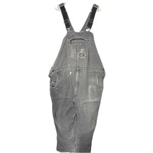 Carhartt Doube Knee Overall Bibs Mens 50x26 Gray Distressed Paint Stain Workwear